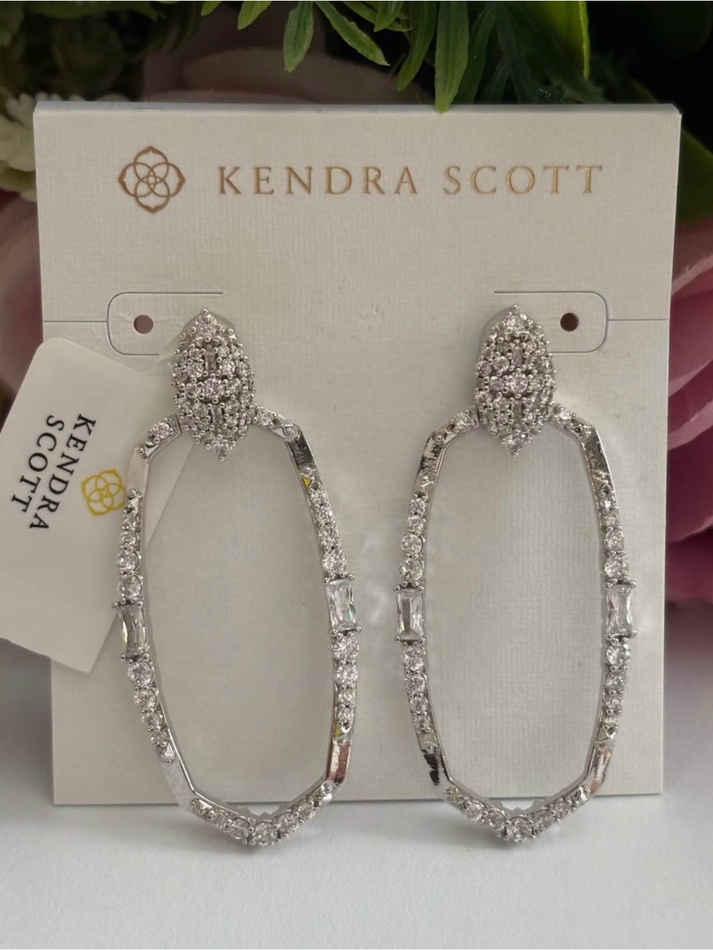 NWT Kendra Scott Essie Pave Open Frame Earrings in silver White CZ